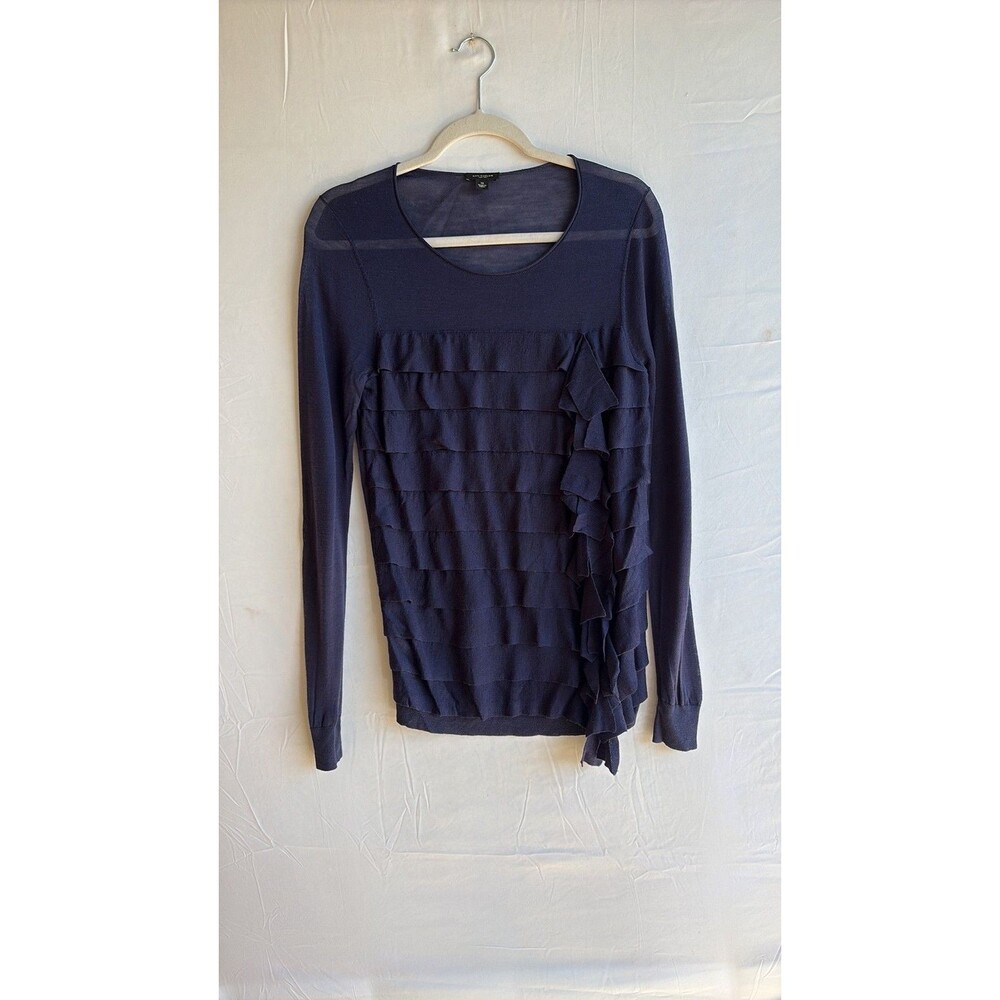 Ann Taylor Navy Blue Tiered Ruffle Front Long Sleeve Knit Top - Size Medium